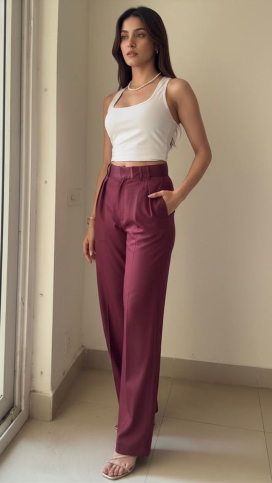 Alpha Curve Straight Fit Pants- Wine